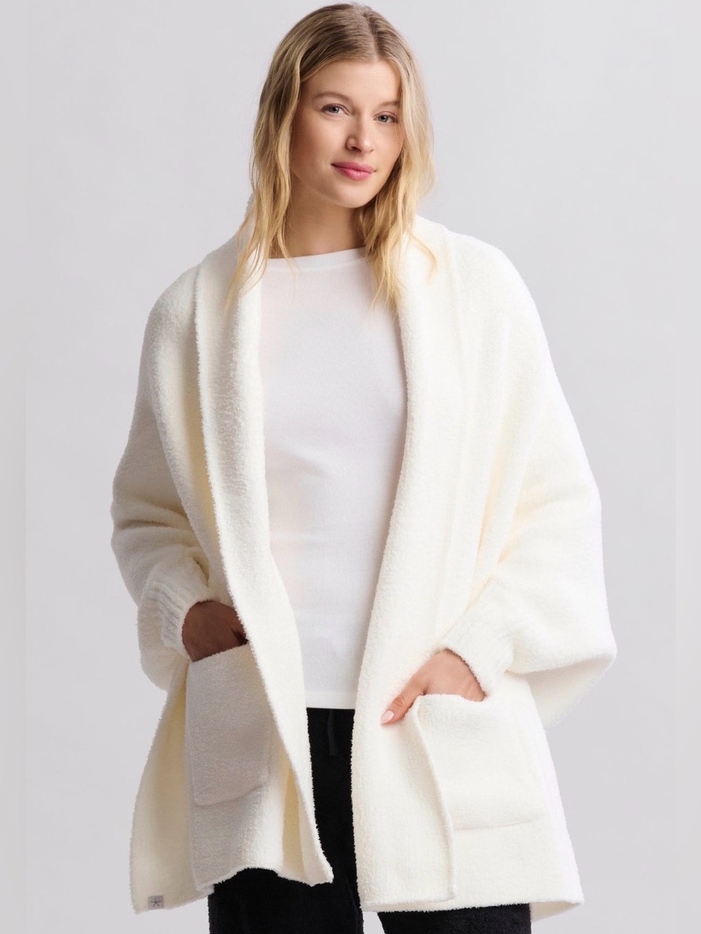 Barefoot Dreams CozyChic Ultra Light Blanket Wrap Color Pearl Cozy Soft Sz L/XL